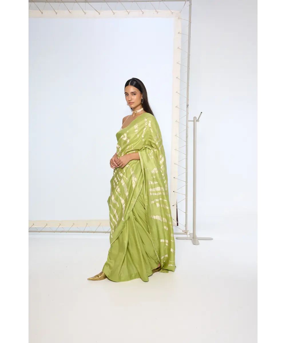 EKAYA BANARAS - Handwoven Sage Green Silk Saree